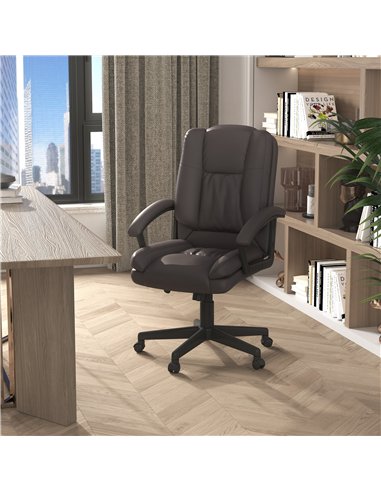HOMCOM Office Chair, Computer Desk Chair, PU Leather Mid Back Executive Chair with Adjustable Height and Swivel Rolling Wheels f