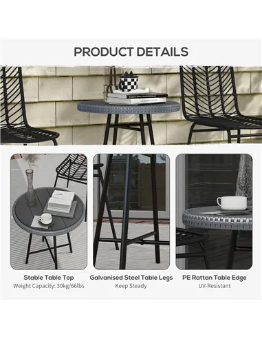 Outsunny Rattan Border Outdoor Side Table - Grey