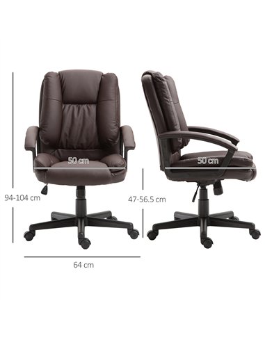 HOMCOM Office Chair, Computer Desk Chair, PU Leather Mid Back Executive Chair with Adjustable Height and Swivel Rolling Wheels f