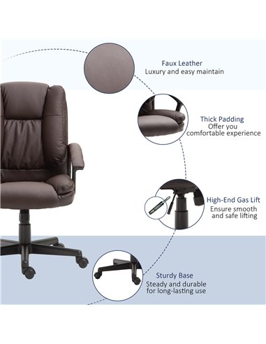 HOMCOM Office Chair, Computer Desk Chair, PU Leather Mid Back Executive Chair with Adjustable Height and Swivel Rolling Wheels f