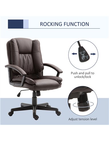 HOMCOM Office Chair, Computer Desk Chair, PU Leather Mid Back Executive Chair with Adjustable Height and Swivel Rolling Wheels f