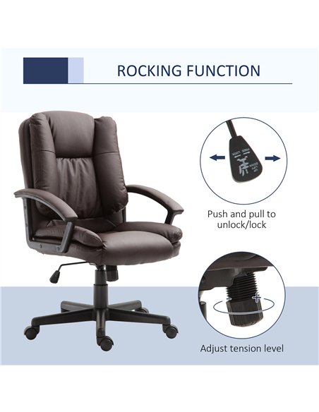 HOMCOM Office Chair, Computer Desk Chair, PU Leather Mid Back Executive Chair with Adjustable Height and Swivel Rolling Wheels f