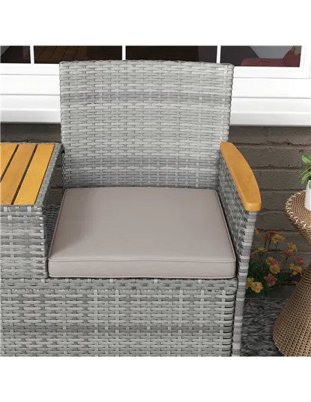 Outsunny Two-Seat Rattan Loveseat, with Wood-Top Middle Table - Grey