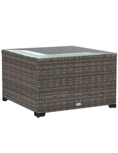 Outsunny 62 x 62cm Glass-Top Rattan Side Table - Dark Grey