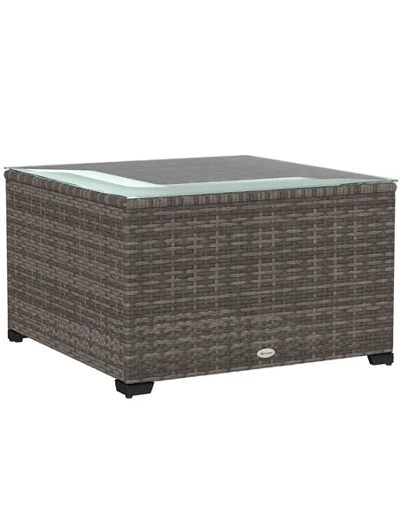 Outsunny 62 x 62cm Glass-Top Rattan Side Table - Dark Grey