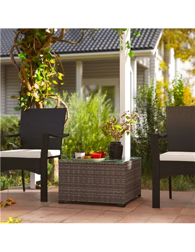 Outsunny 62 x 62cm Glass-Top Rattan Side Table - Dark Grey