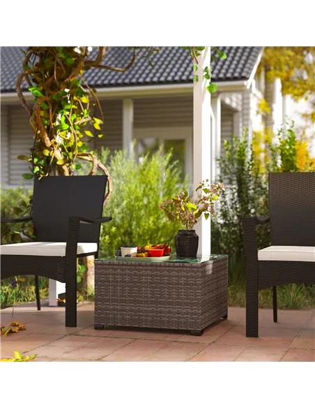 Outsunny 62 x 62cm Glass-Top Rattan Side Table - Dark Grey