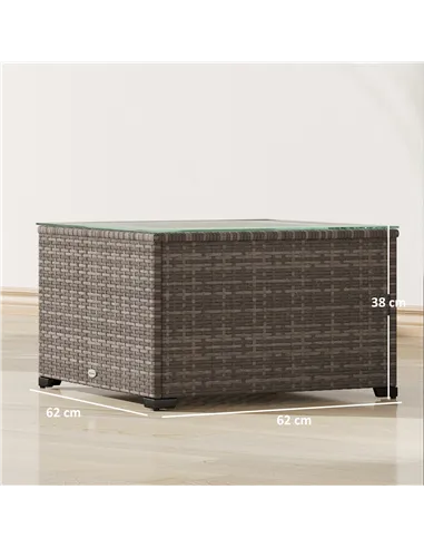 Outsunny 62 x 62cm Glass-Top Rattan Side Table - Dark Grey