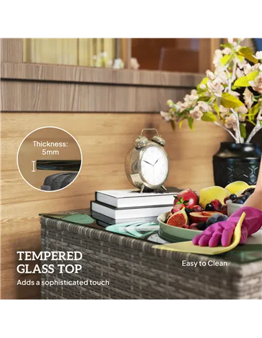 Outsunny 62 x 62cm Glass-Top Rattan Side Table - Dark Grey