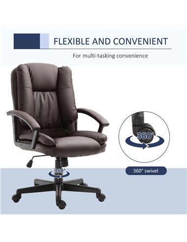 HOMCOM Office Chair, Computer Desk Chair, PU Leather Mid Back Executive Chair with Adjustable Height and Swivel Rolling Wheels f