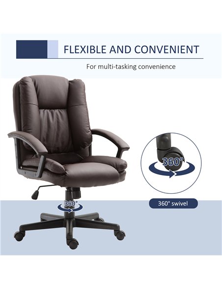 HOMCOM Office Chair, Computer Desk Chair, PU Leather Mid Back Executive Chair with Adjustable Height and Swivel Rolling Wheels f