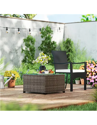 Outsunny 62 x 62cm Glass-Top Rattan Side Table - Dark Grey