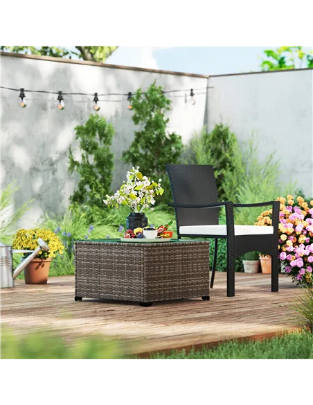 Outsunny 62 x 62cm Glass-Top Rattan Side Table - Dark Grey