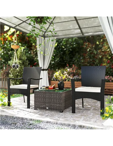 Outsunny 62 x 62cm Glass-Top Rattan Side Table - Dark Grey