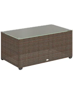 Outsunny 90 x 50cm Glass-Top Rattan Side Table - Brown