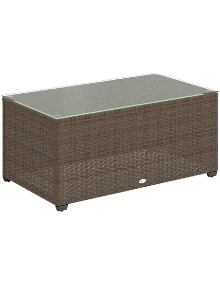 Outsunny 90 x 50cm Glass-Top Rattan Side Table - Brown