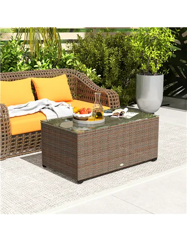 Outsunny 90 x 50cm Glass-Top Rattan Side Table - Brown