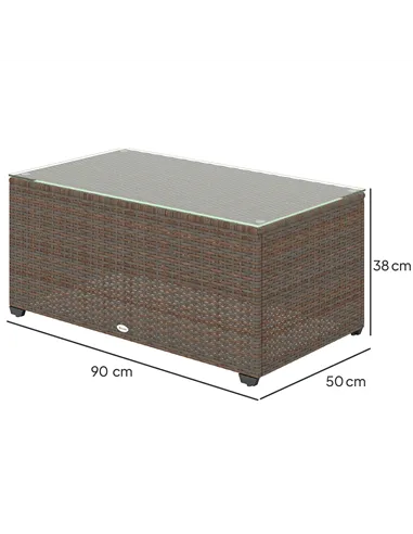 Outsunny 90 x 50cm Glass-Top Rattan Side Table - Brown