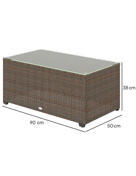 Outsunny 90 x 50cm Glass-Top Rattan Side Table - Brown