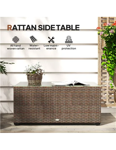 Outsunny 90 x 50cm Glass-Top Rattan Side Table - Brown
