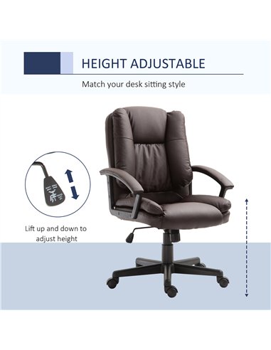 HOMCOM Office Chair, Computer Desk Chair, PU Leather Mid Back Executive Chair with Adjustable Height and Swivel Rolling Wheels f