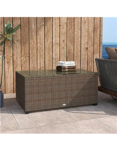 Outsunny 90 x 50cm Glass-Top Rattan Side Table - Brown
