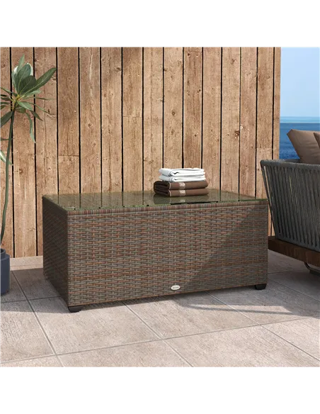 Outsunny 90 x 50cm Glass-Top Rattan Side Table - Brown