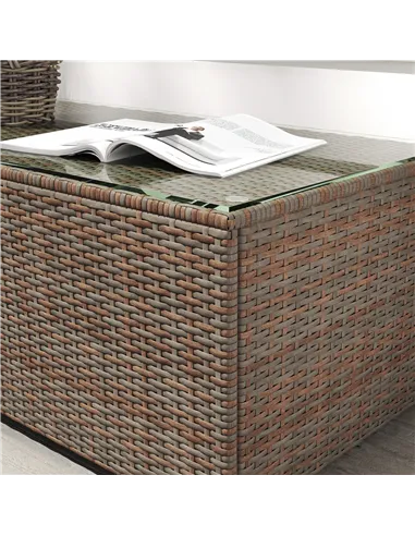 Outsunny 90 x 50cm Glass-Top Rattan Side Table - Brown