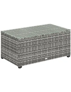 Outsunny 90 x 50cm Glass-Top Rattan Side Table - Light Grey