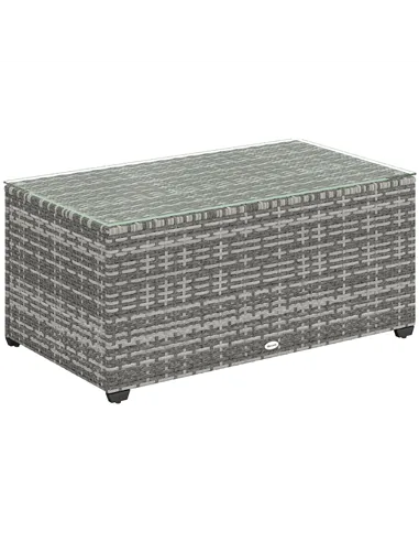 Outsunny 90 x 50cm Glass-Top Rattan Side Table - Light Grey