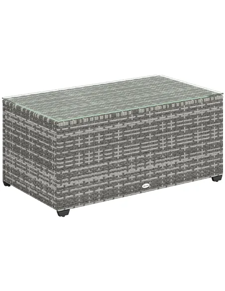 Outsunny 90 x 50cm Glass-Top Rattan Side Table - Light Grey