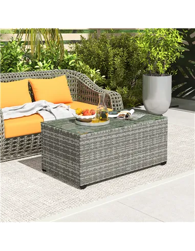 Outsunny 90 x 50cm Glass-Top Rattan Side Table - Light Grey