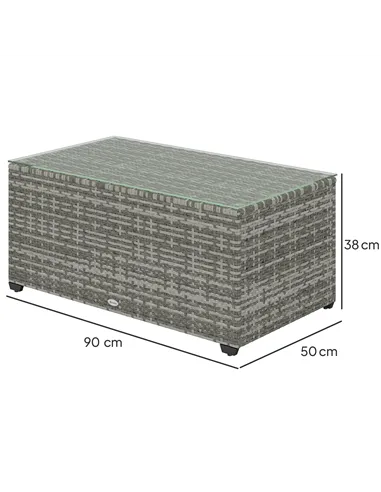 Outsunny 90 x 50cm Glass-Top Rattan Side Table - Light Grey