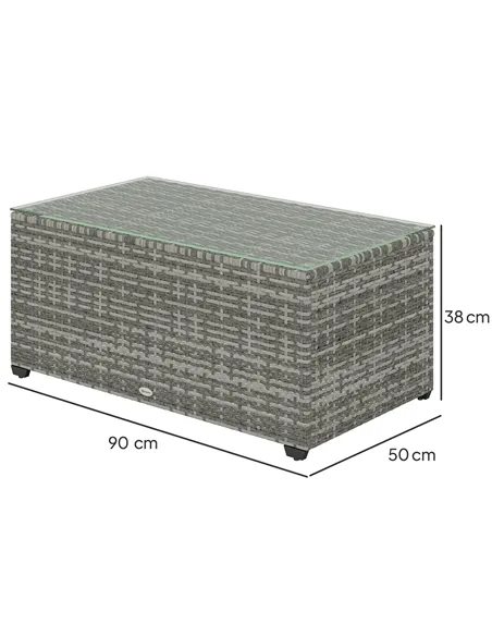 Outsunny 90 x 50cm Glass-Top Rattan Side Table - Light Grey