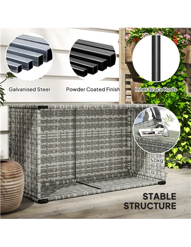 Outsunny 90 x 50cm Glass-Top Rattan Side Table - Light Grey