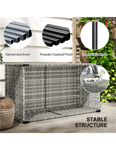 Outsunny 90 x 50cm Glass-Top Rattan Side Table - Light Grey