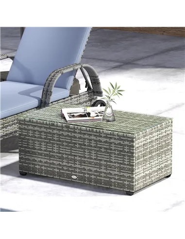 Outsunny 90 x 50cm Glass-Top Rattan Side Table - Light Grey