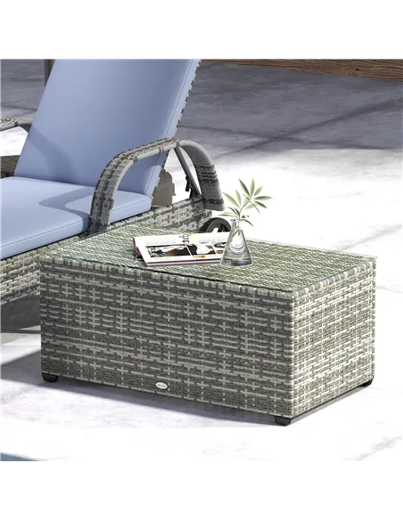 Outsunny 90 x 50cm Glass-Top Rattan Side Table - Light Grey