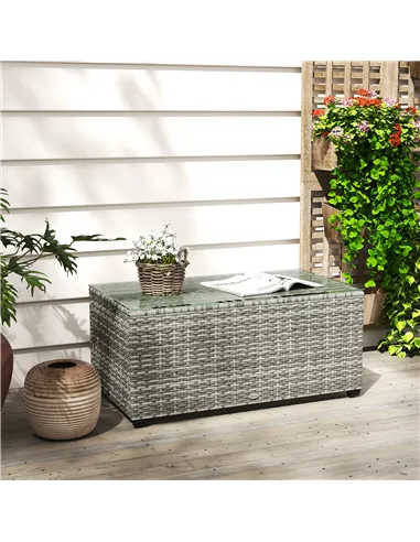 Outsunny 90 x 50cm Glass-Top Rattan Side Table - Light Grey