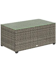 Outsunny 90 x 50cm Glass-Top Rattan Side Table - Dark Grey