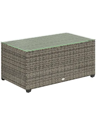 Outsunny 90 x 50cm Glass-Top Rattan Side Table - Dark Grey