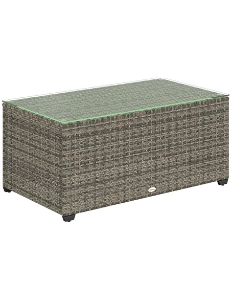 Outsunny 90 x 50cm Glass-Top Rattan Side Table - Dark Grey
