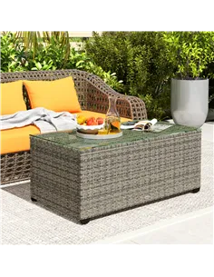 Outsunny 90 x 50cm Glass-Top Rattan Side Table - Dark Grey 2