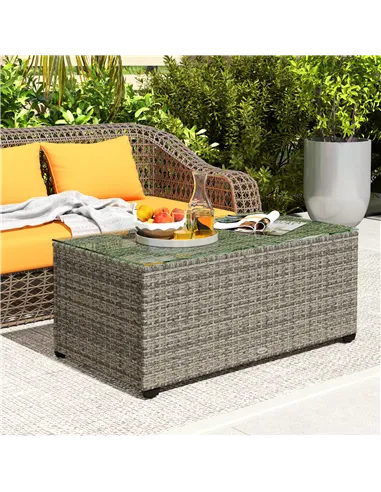 Outsunny 90 x 50cm Glass-Top Rattan Side Table - Dark Grey