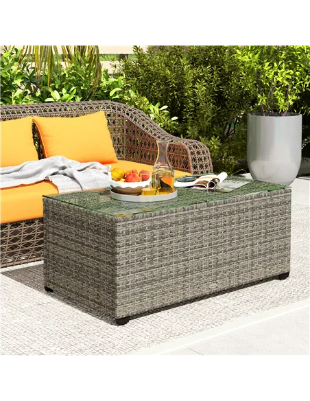 Outsunny 90 x 50cm Glass-Top Rattan Side Table - Dark Grey