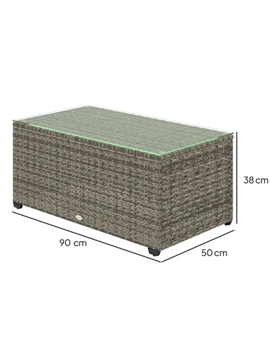 Outsunny 90 x 50cm Glass-Top Rattan Side Table - Dark Grey