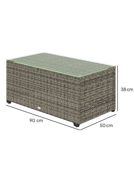 Outsunny 90 x 50cm Glass-Top Rattan Side Table - Dark Grey