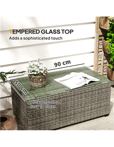 Outsunny 90 x 50cm Glass-Top Rattan Side Table - Dark Grey