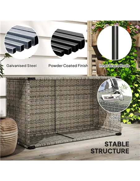 Outsunny 90 x 50cm Glass-Top Rattan Side Table - Dark Grey