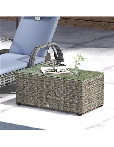 Outsunny 90 x 50cm Glass-Top Rattan Side Table - Dark Grey